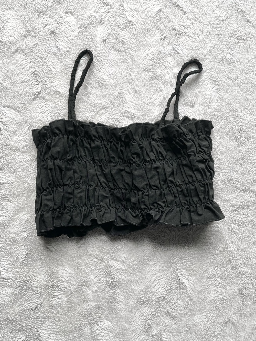 Y2k Black Shirred Cropped Cami Top